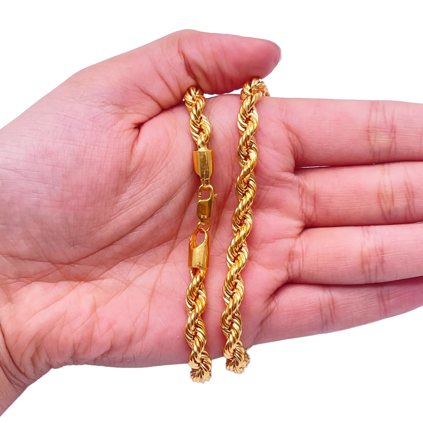 22ct Yellow Gold Hollow Lightweight Rope Chain 23.5'' inches 6mm Width 