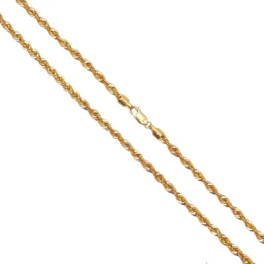 22ct Yellow Gold Light Rope Chain Necklace 22 Inches 4mm Width