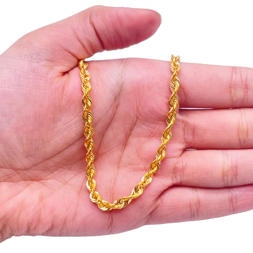 22ct Yellow Gold Light Rope Chain Necklace 22 Inches 4mm Width