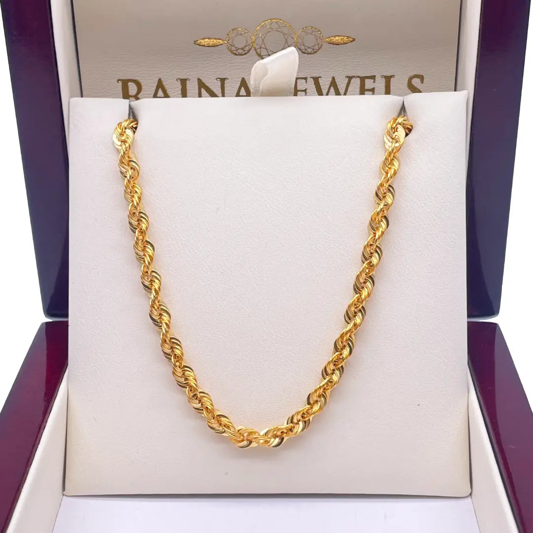 22ct Yellow Gold Light Rope Chain Necklace 22 Inches 4mm Width