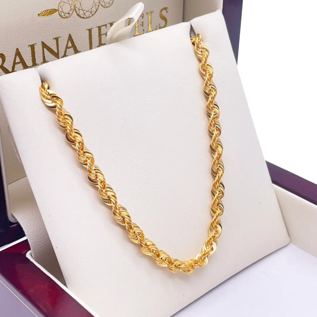 22ct Yellow Gold Light Rope Chain Necklace 22 Inches 4mm Width