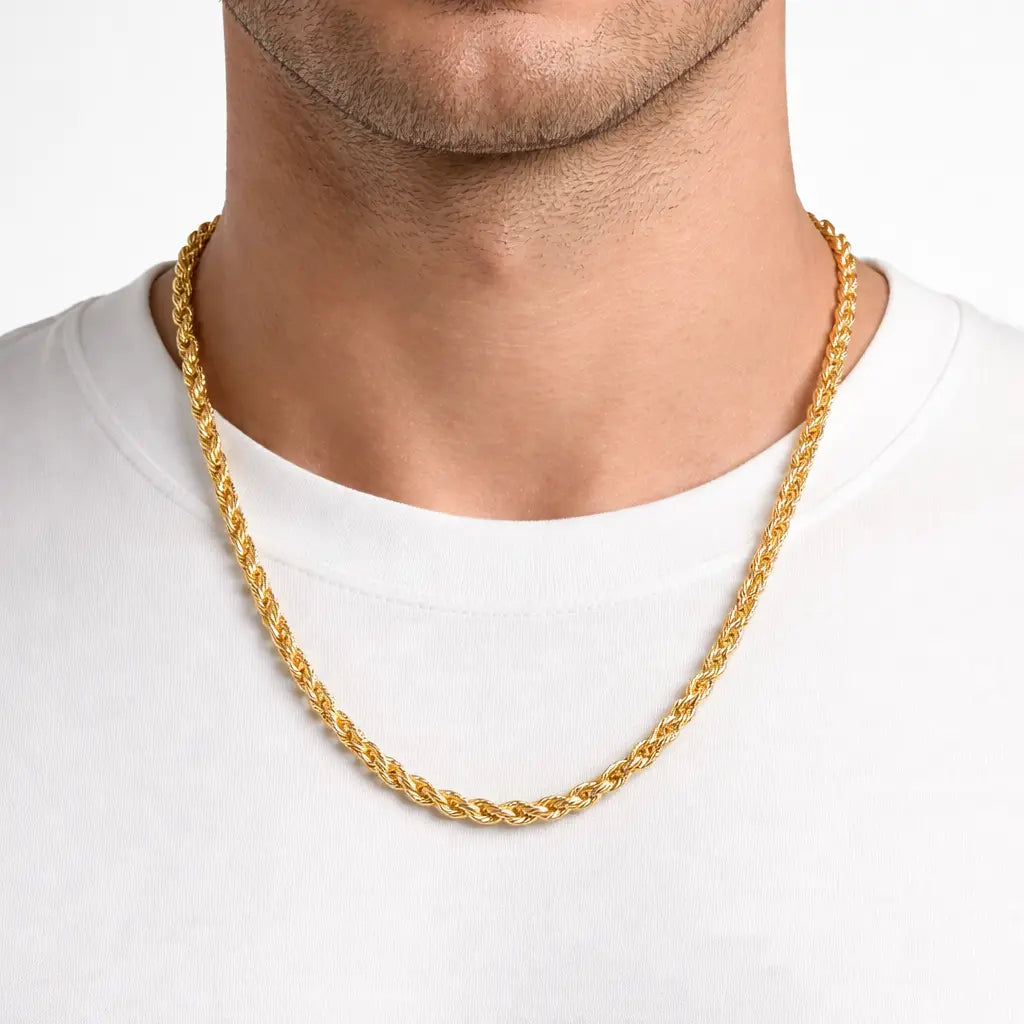 22ct Yellow Gold Light Rope Chain Necklace 22 Inches 4mm Width