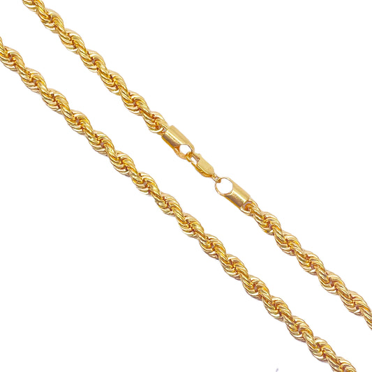 22ct Yellow Gold Light Weight Hollow Rope Chain 22'' inches 4.5mm Width  Mens Gold Chain