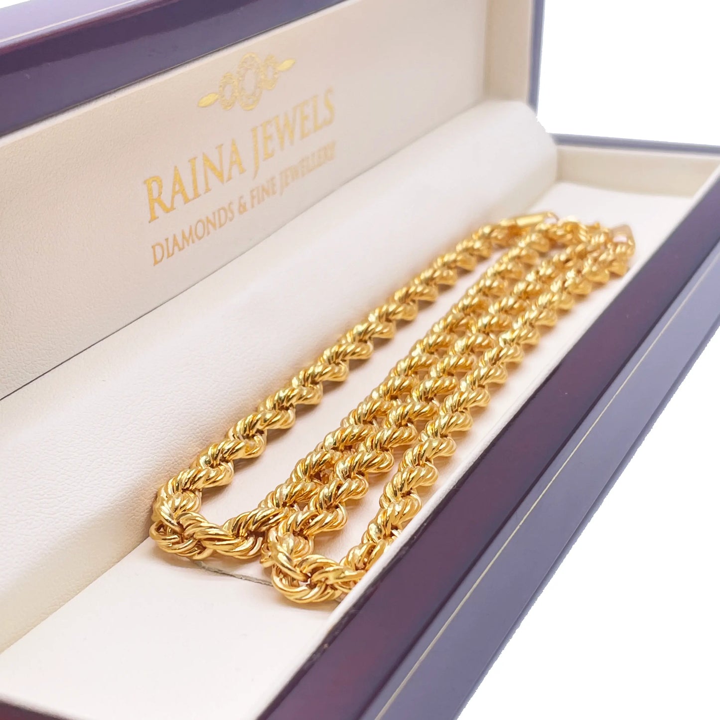 22ct Yellow Gold Light Weight Hollow Rope Chain 22'' inches 4.5mm Width  Mens Gold Chain