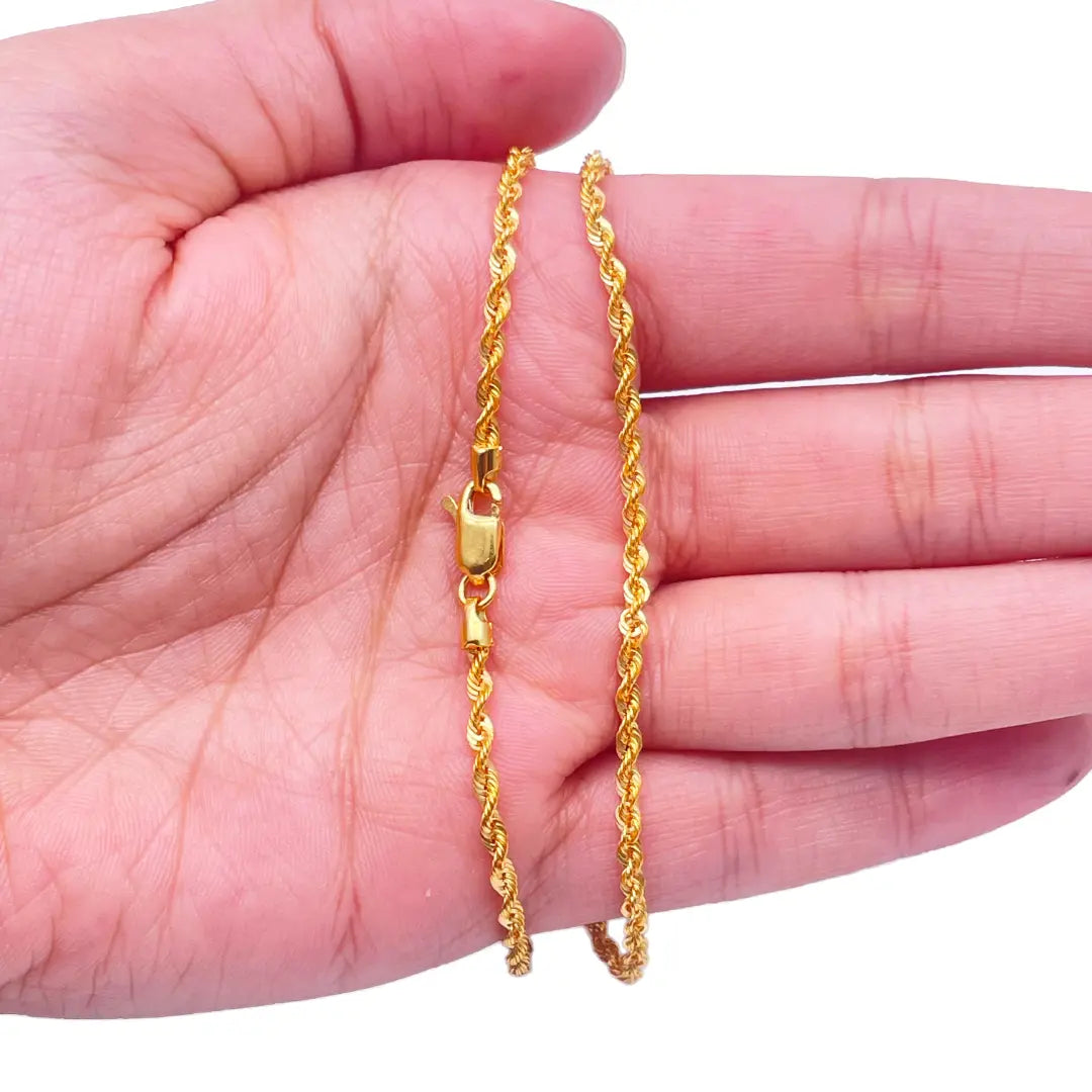 22ct Yellow Gold Lightweight Hollow Rope Chain Necklace 18 Inches 2.2mm Width 