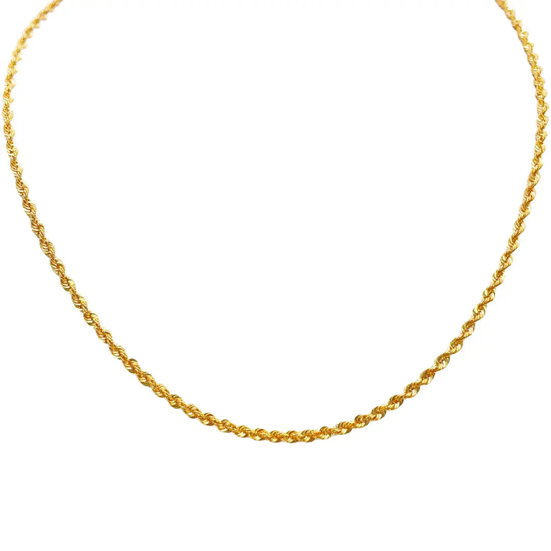 22ct Yellow Gold Lightweight Hollow Rope Chain Necklace 20 Inches 2.2mm Width 