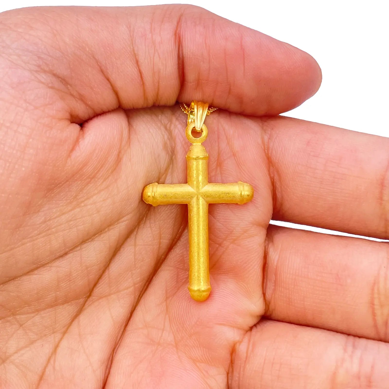 22ct Yellow Gold Lightweight Matt Cross Pendant 35mm Length 19mm Width 