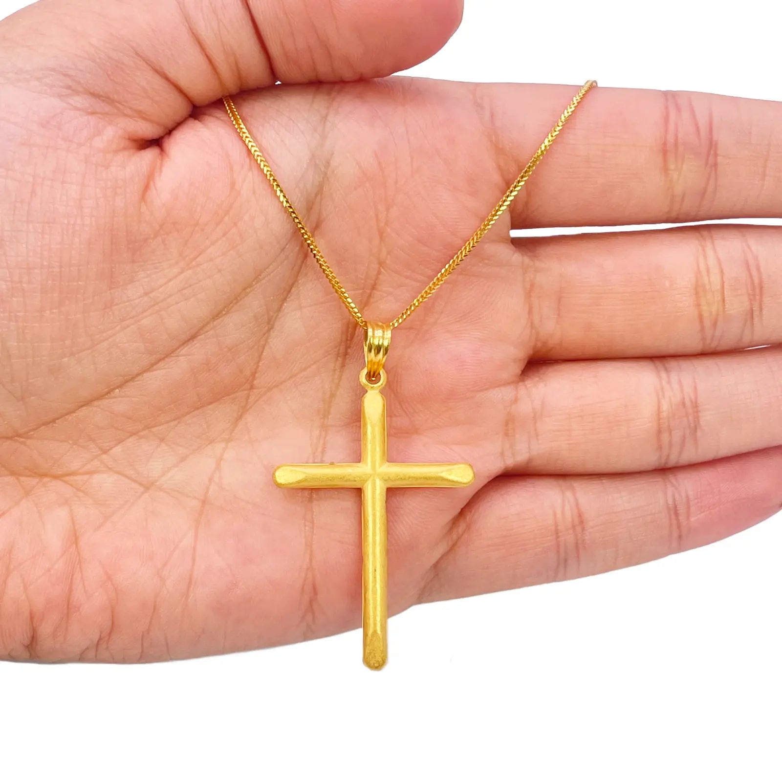22ct Yellow Gold Lightweight Matt Cross Pendant 44mm Length 25mm Width 