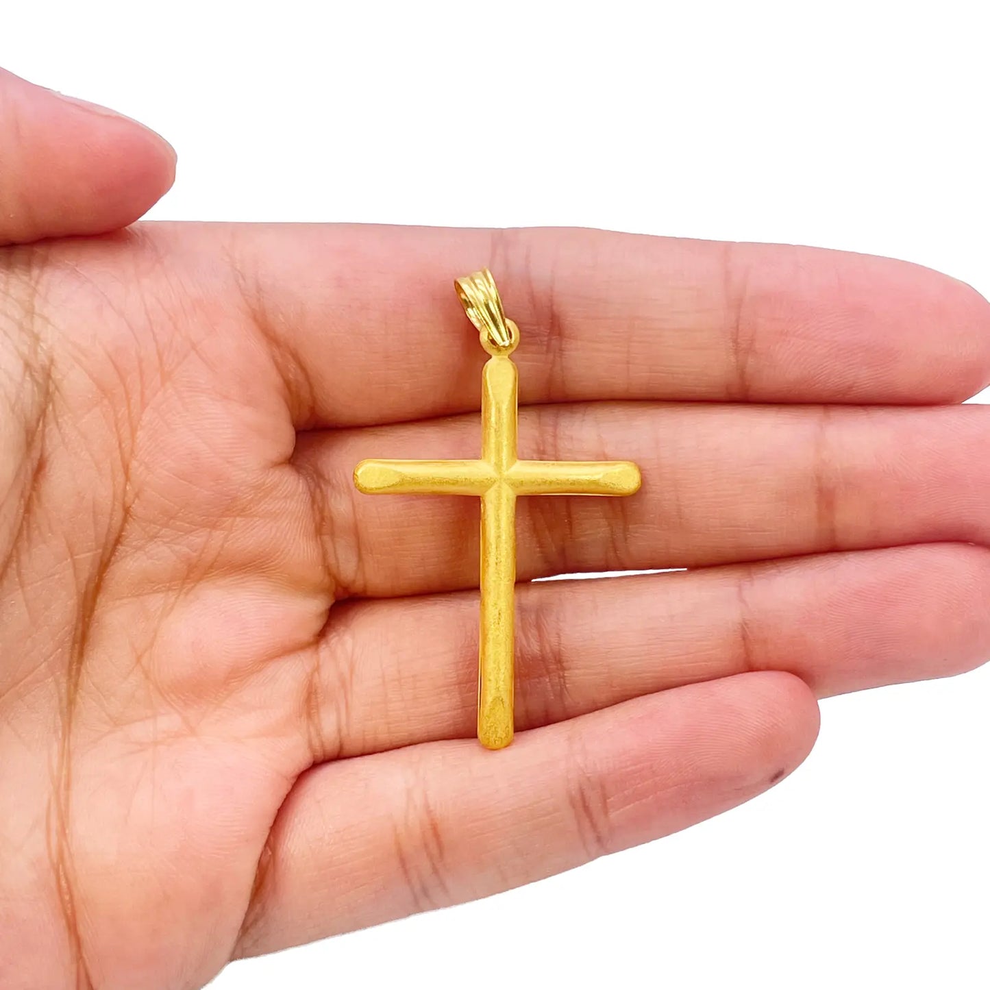 22ct Yellow Gold Lightweight Matt Cross Pendant 44mm Length 25mm Width 