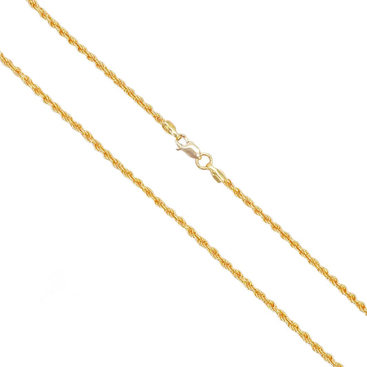 22ct Yellow Gold Lightweight Rope Chain Necklace 18 Inches 1.7mm Width