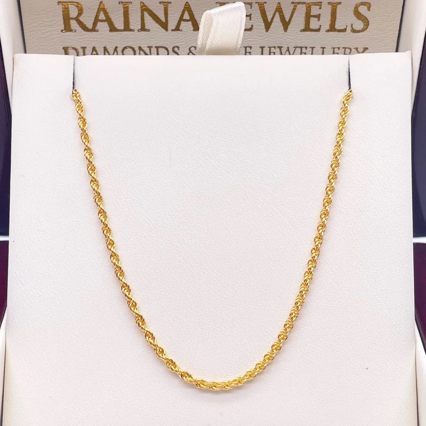 22ct Yellow Gold Lightweight Rope Chain Necklace 18 Inches 1.7mm Width