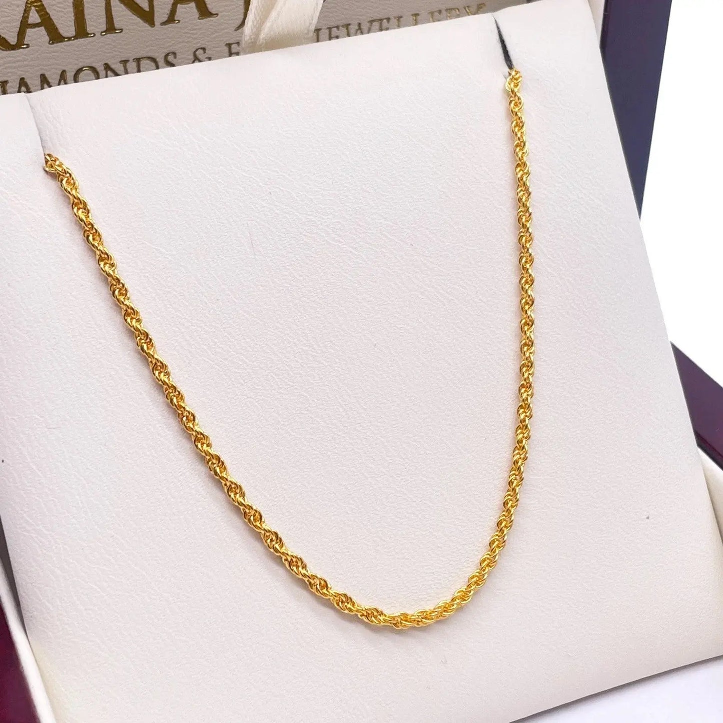 22ct Yellow Gold Lightweight Rope Chain Necklace 18 Inches 1.7mm Width