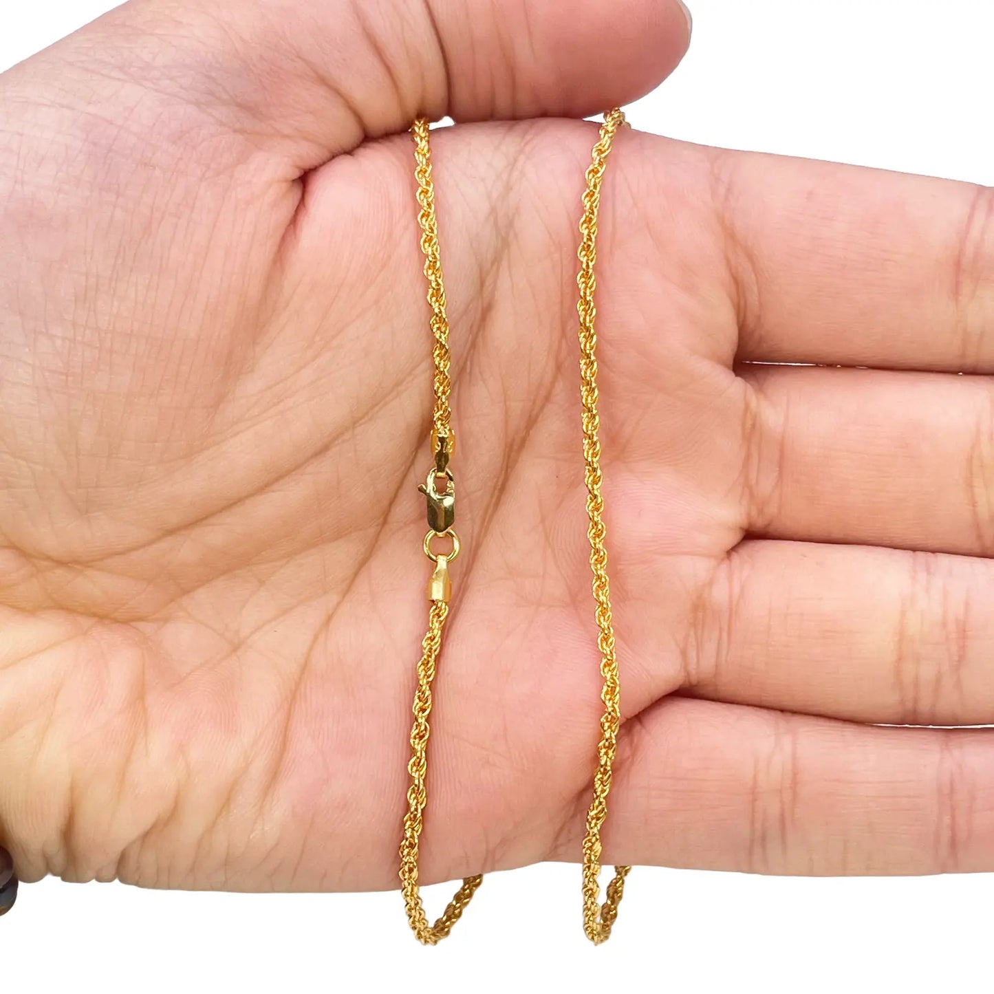 22ct Yellow Gold Lightweight Rope Chain Necklace 18 Inches 1.7mm Width