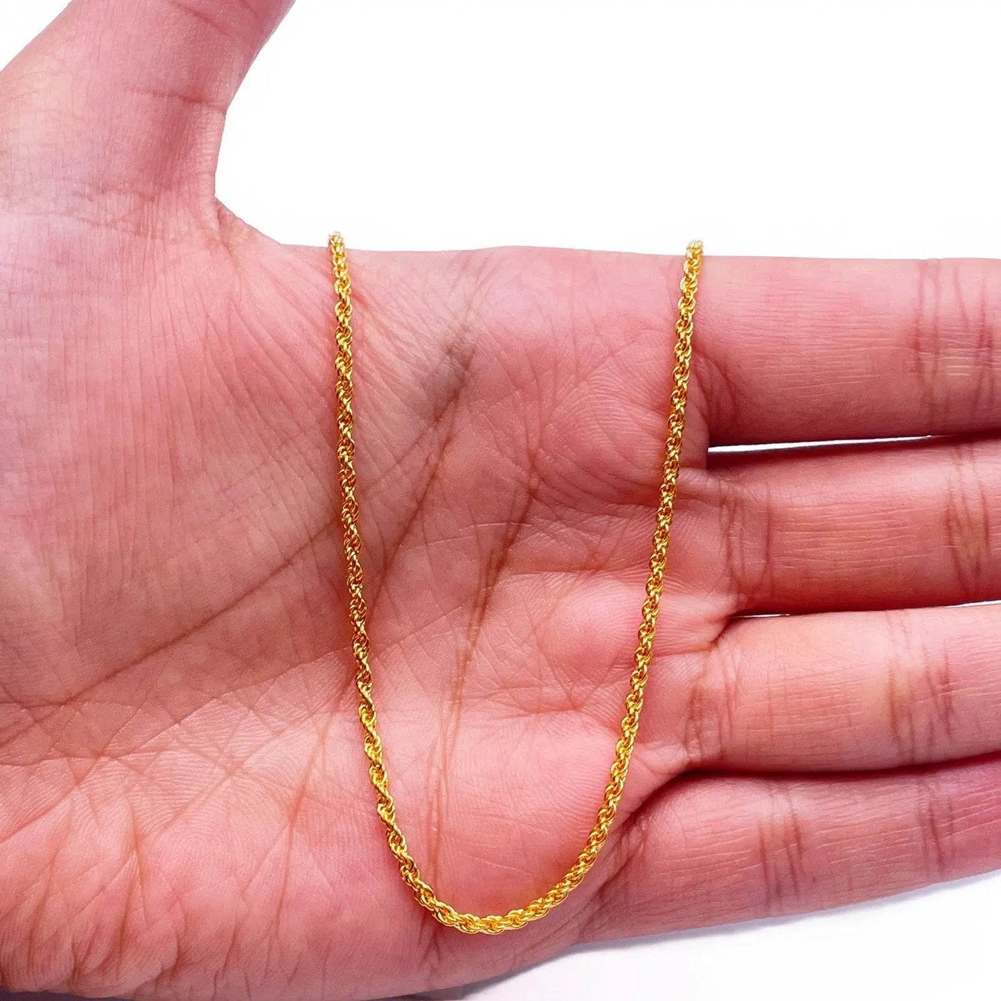 22ct Yellow Gold Lightweight Rope Chain Necklace 18 Inches 1.7mm Width