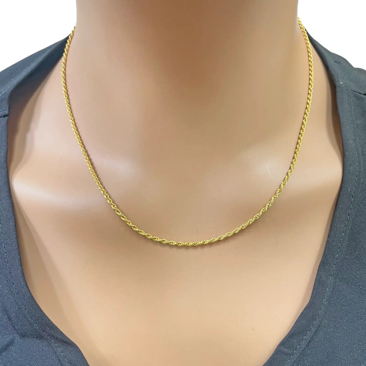 22ct Yellow Gold Lightweight Rope Chain Necklace 18 Inches 1.7mm Width