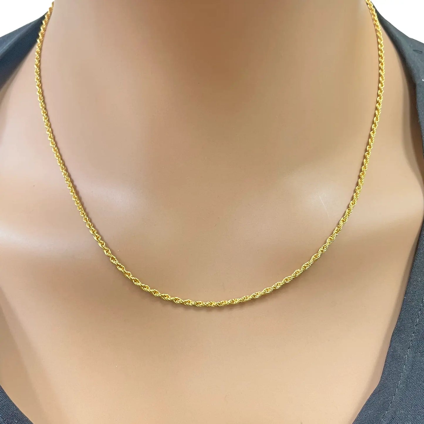 22ct Yellow Gold Lightweight Rope Chain Necklace 18 Inches 1.7mm Width