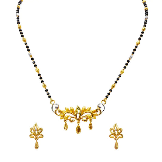 22ct Yellow Gold Mangalsutra Floral Design Necklace and Earrings Set 20.5'' inch 