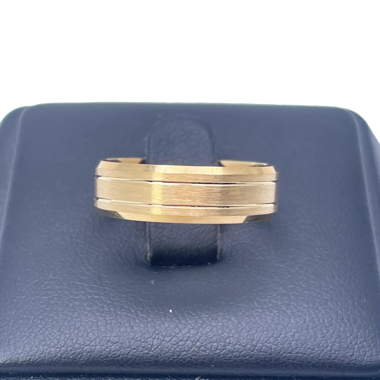 22ct Yellow Gold Matte Finish Double Groove & Bevelled Men's Wedding Band 6mm 