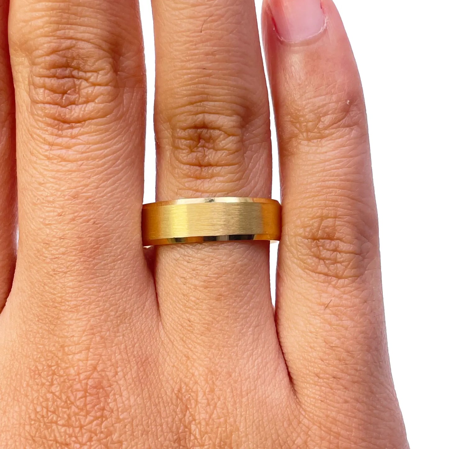 22ct Yellow Gold Matte Finish & Bevelled Edges Men's Wedding Band 6mm 