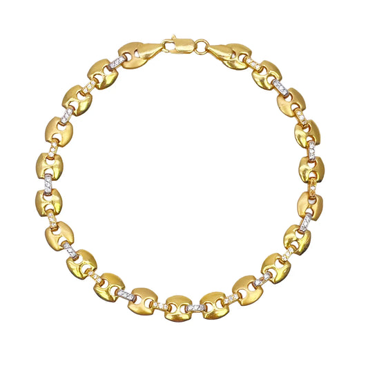 22ct Yellow Gold Men's Matte & High Polished CZ Bracelet 8.3'' inches 