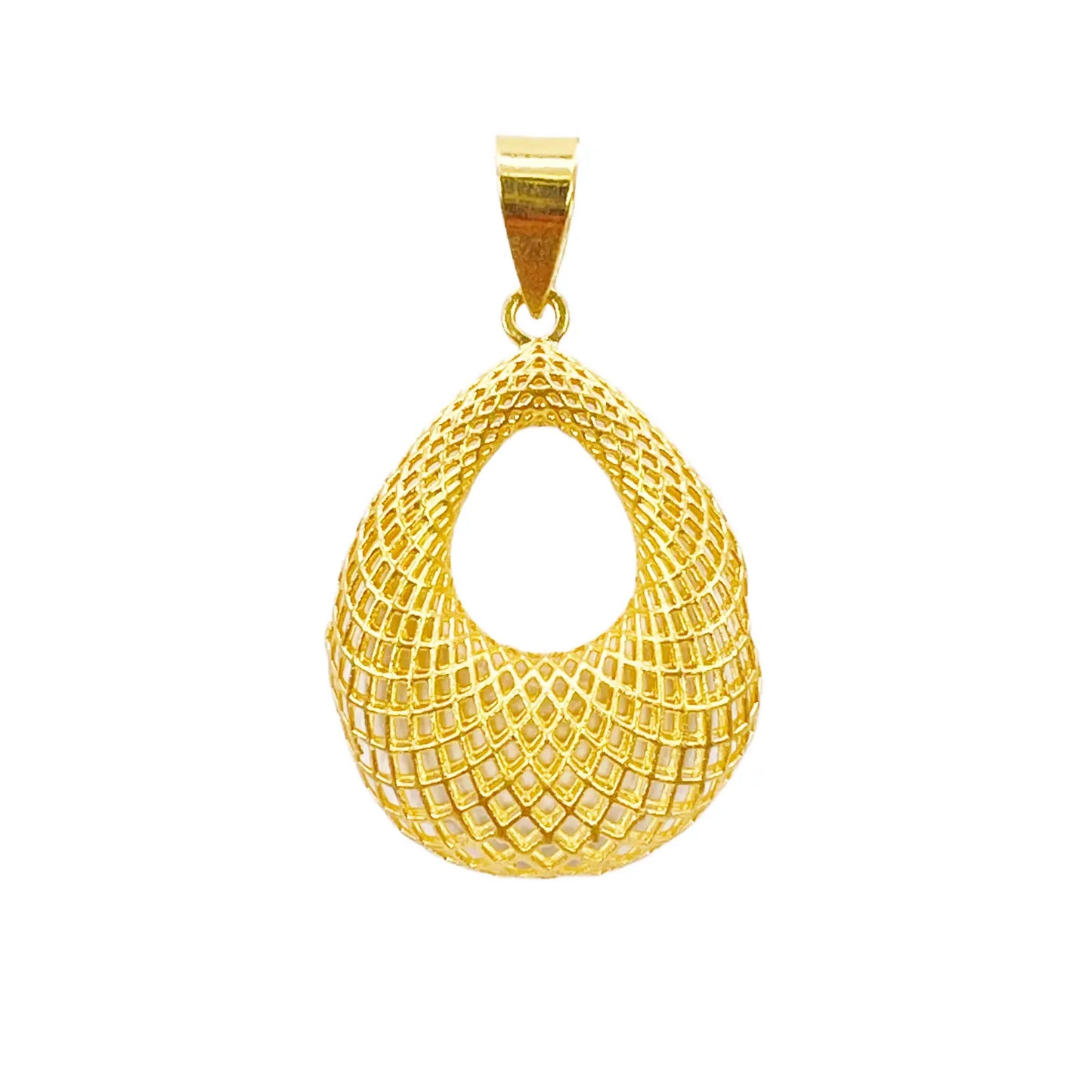 22ct Yellow Gold Mesh Matt Big Oval Pendant 25mm Length 