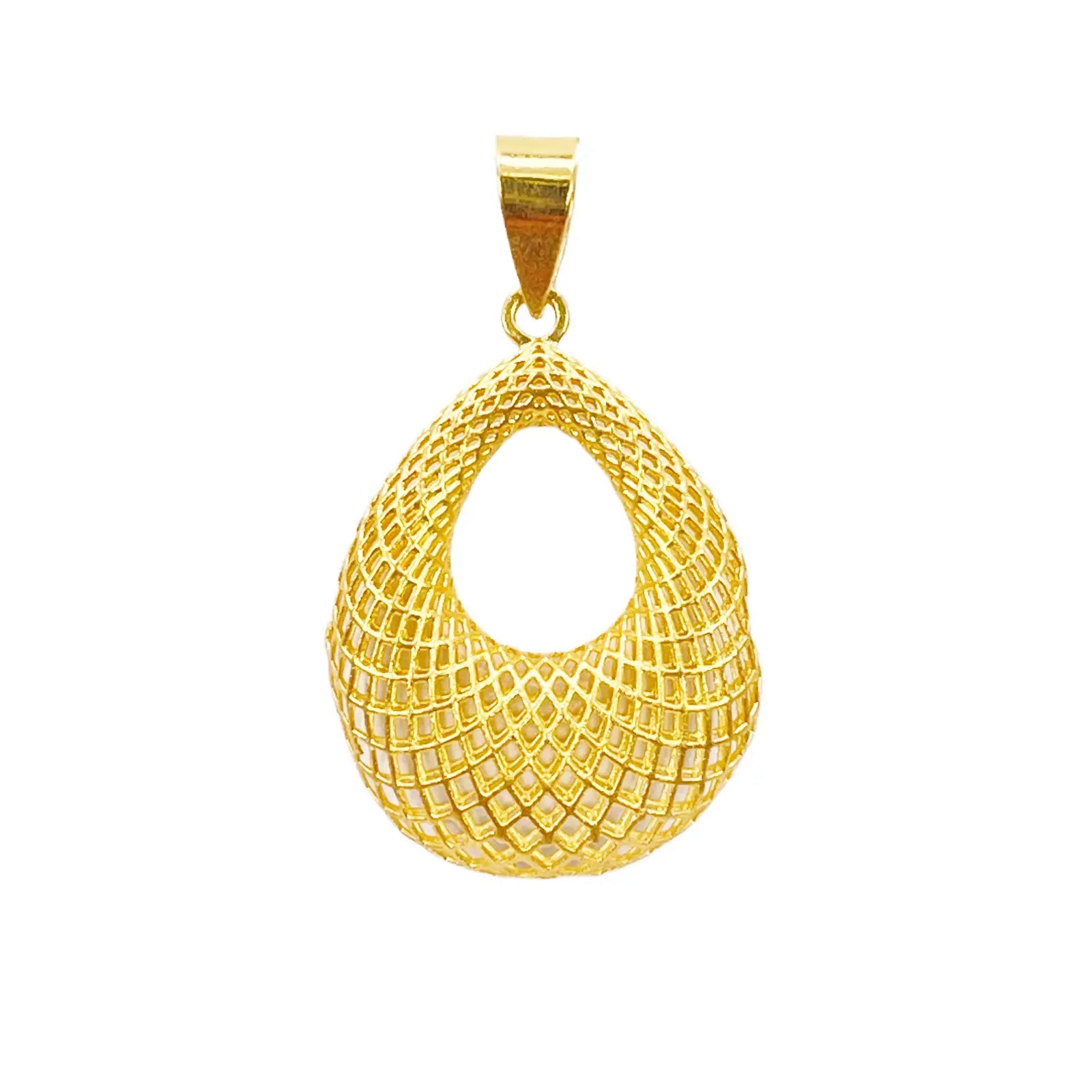 22ct Yellow Gold Mesh Matt Big Oval Pendant 25mm Length 