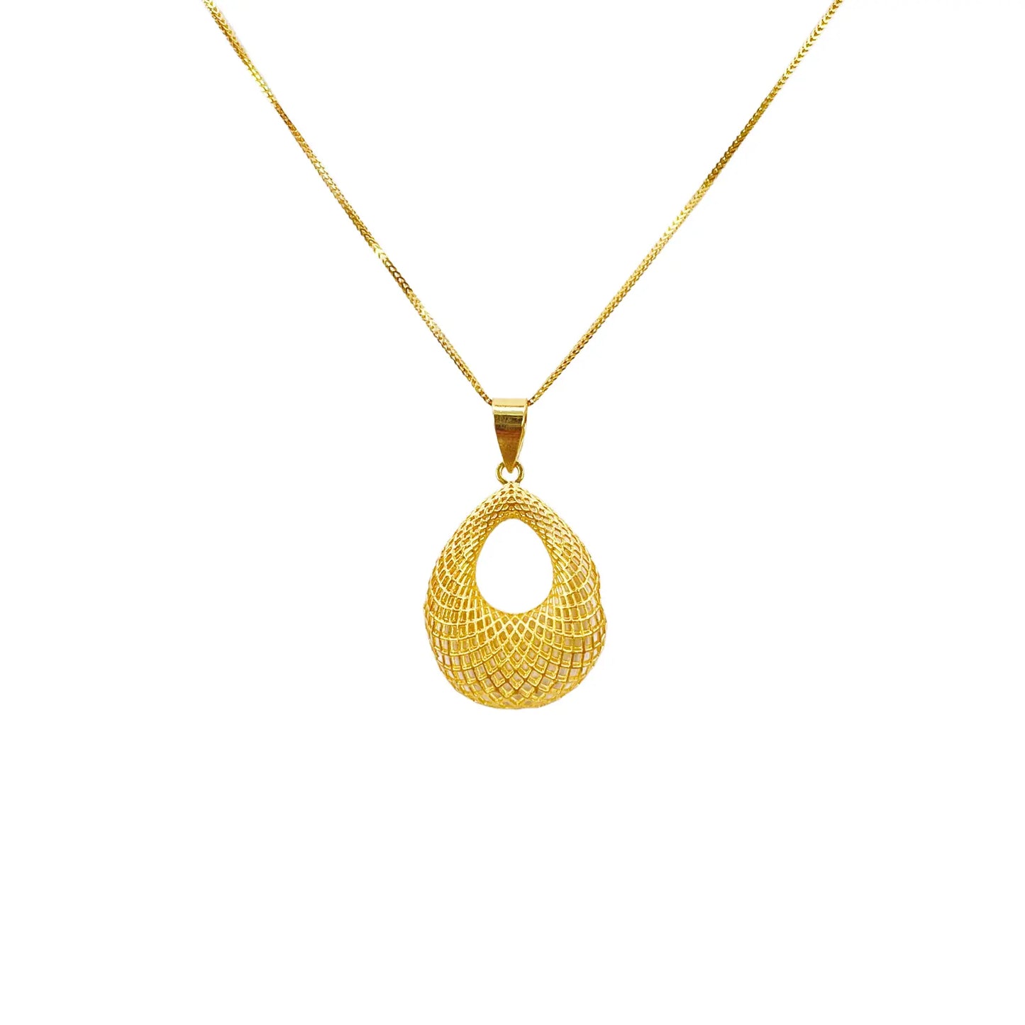 22ct Yellow Gold Mesh Matt Big Oval Pendant 25mm Length 
