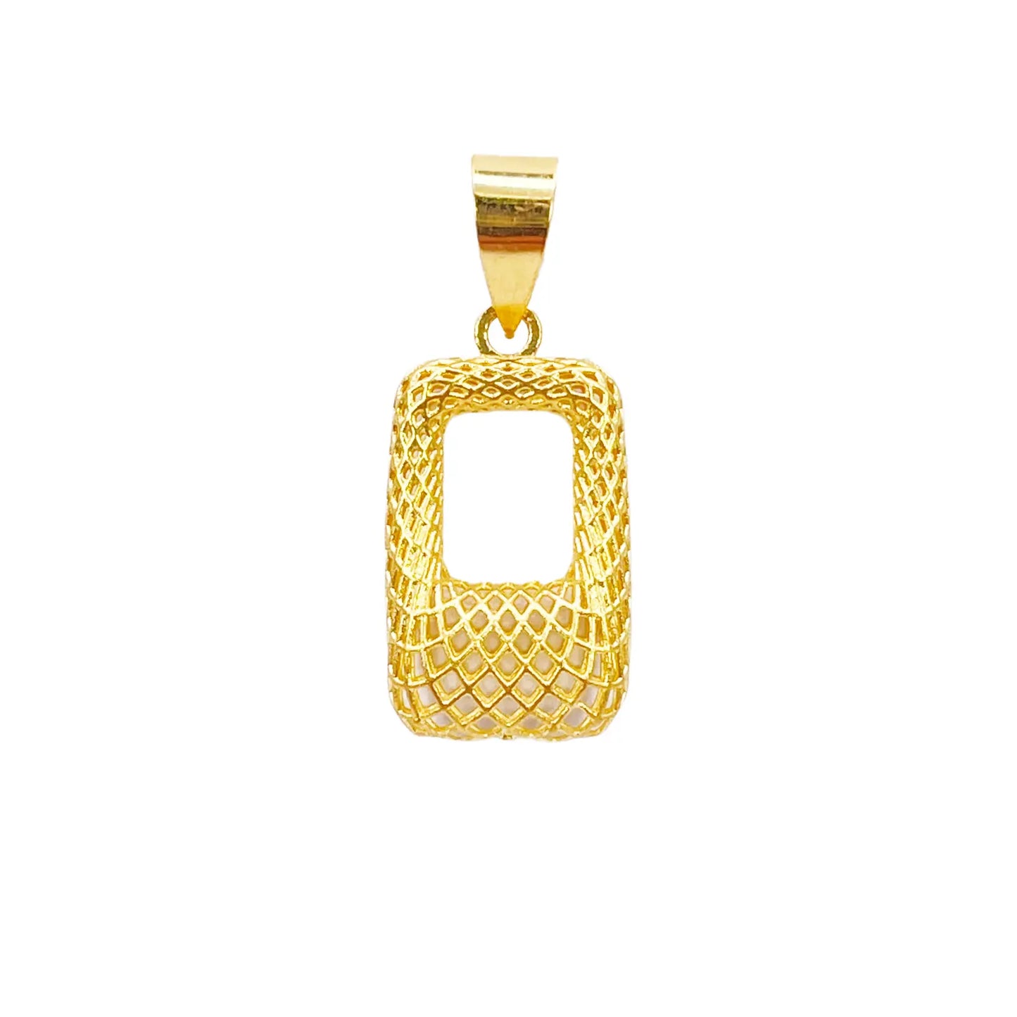 22ct Yellow Gold Mesh Matt Big Rectangle Pendant 20mm Length 