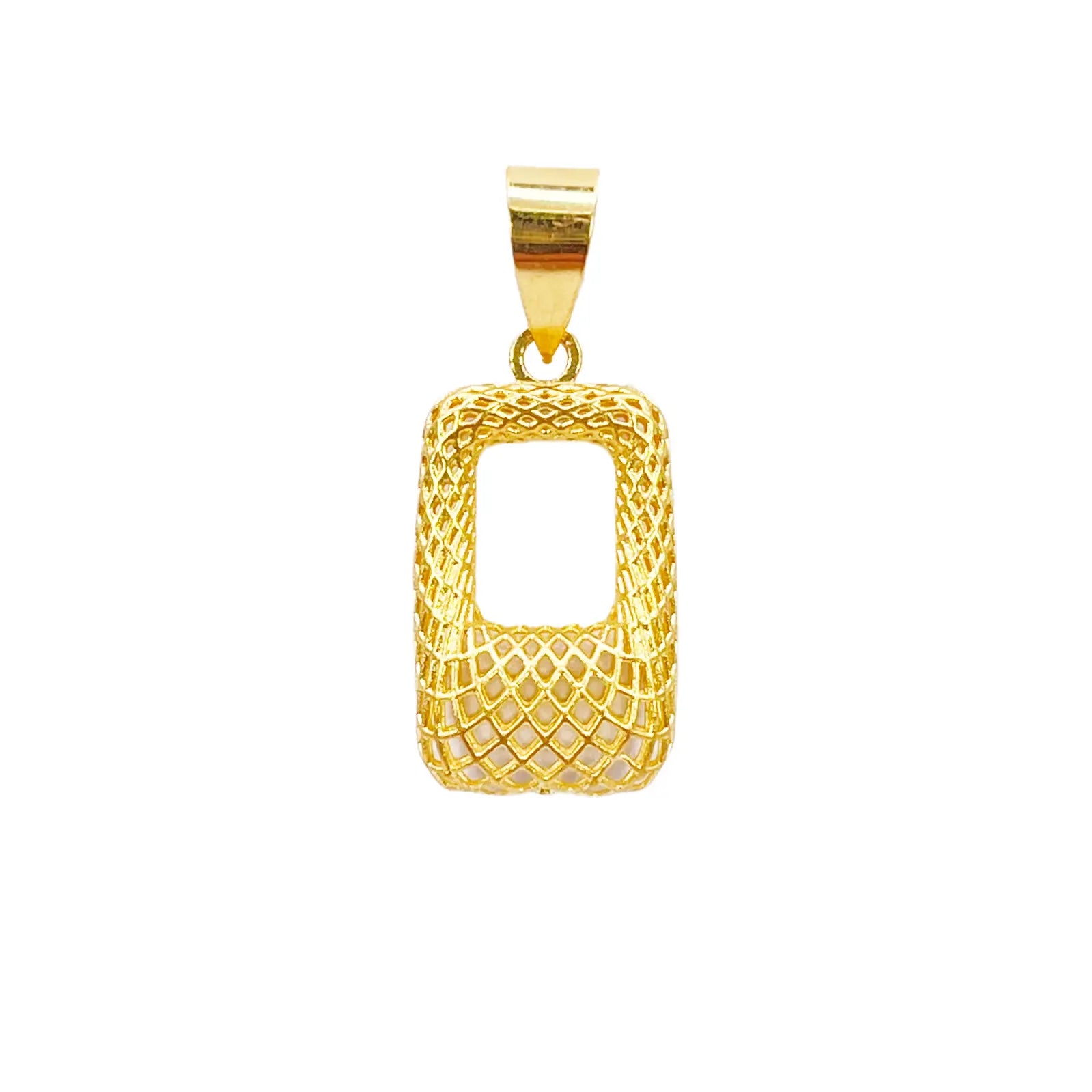 22ct Yellow Gold Mesh Matt Big Rectangle Pendant 20mm Length 