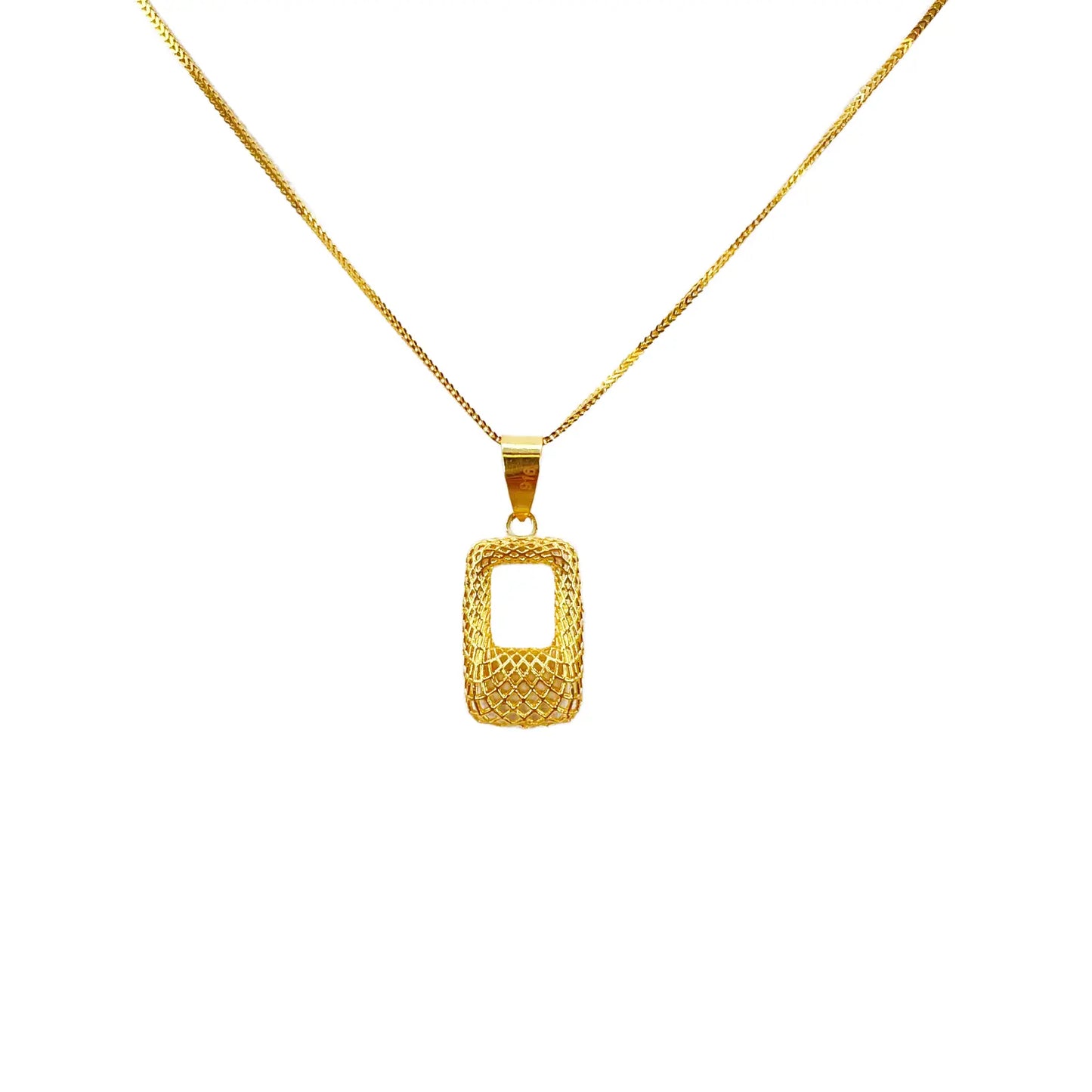 22ct Yellow Gold Mesh Matt Big Rectangle Pendant 20mm Length 