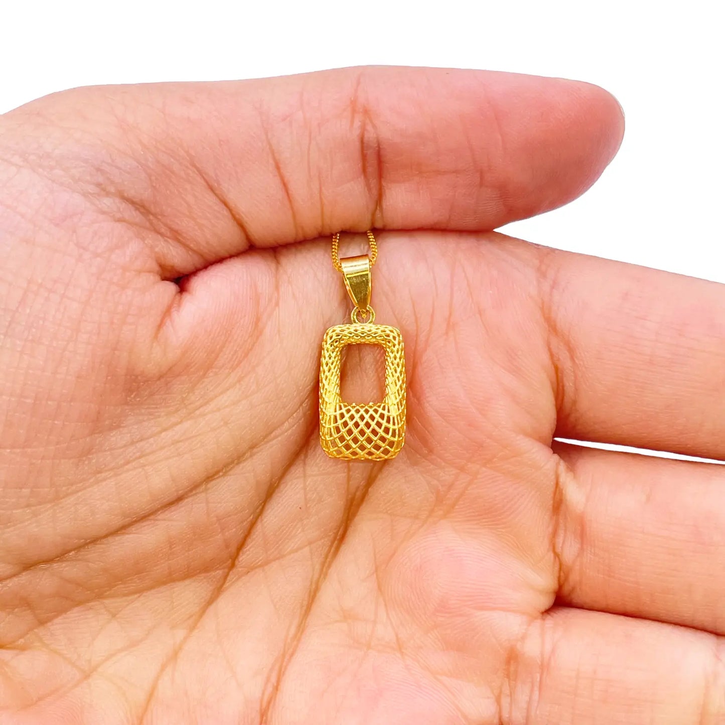 22ct Yellow Gold Mesh Matt Big Rectangle Pendant 20mm Length 