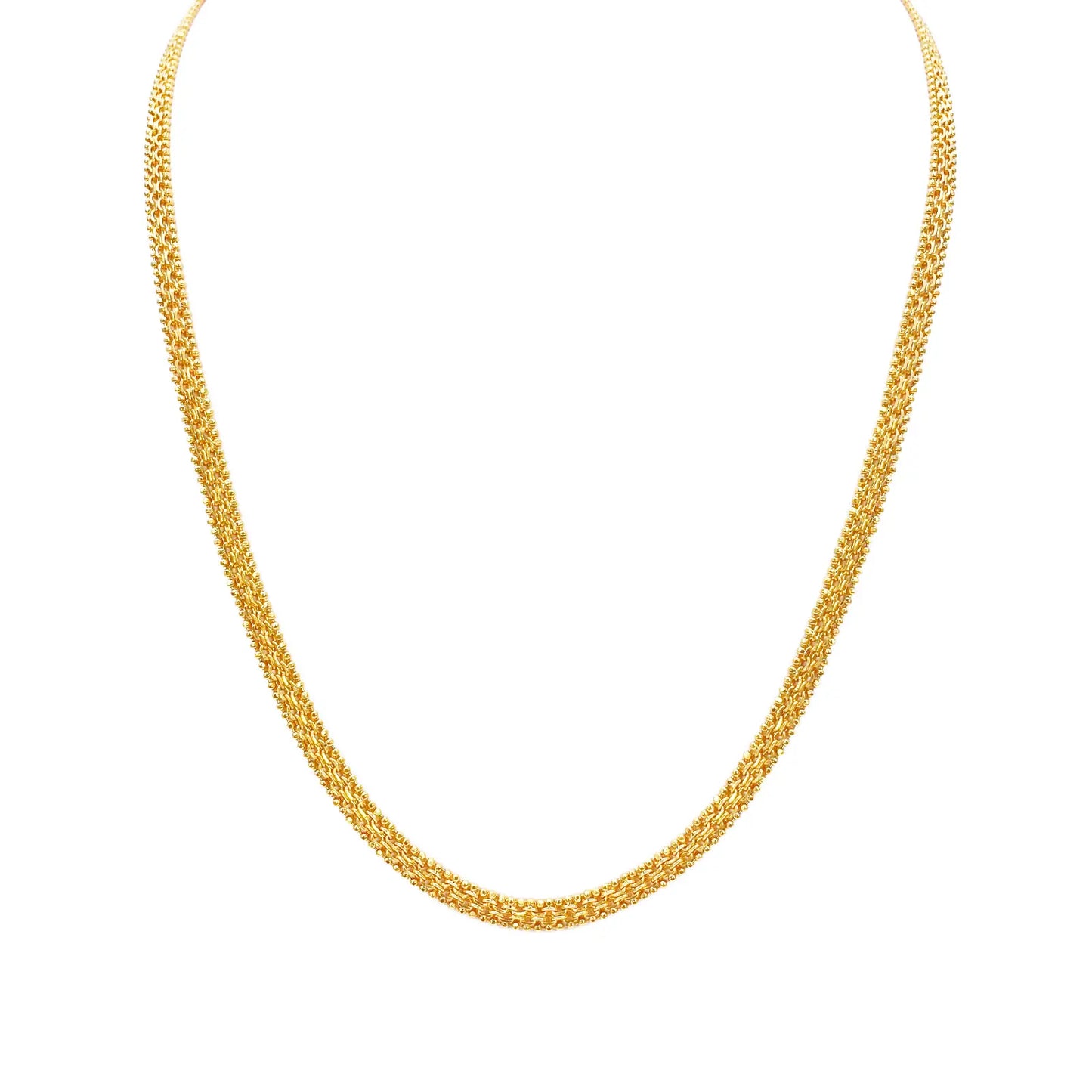 22ct Yellow Gold Mini Beaded Flat Link Chain Necklace 20 Inches 4mm Width 