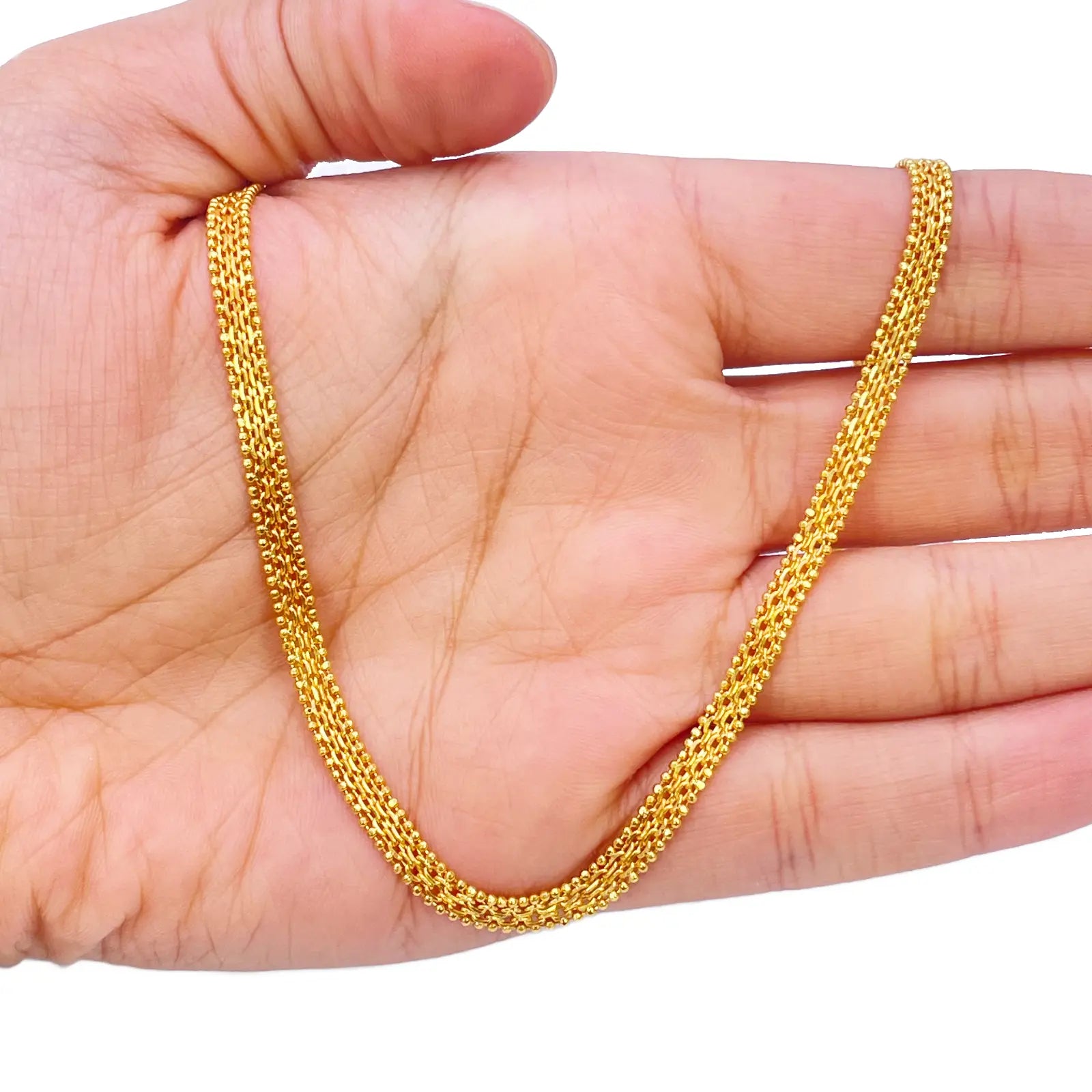 22ct Yellow Gold Mini Beaded Flat Link Chain Necklace 20 Inches 4mm Width 