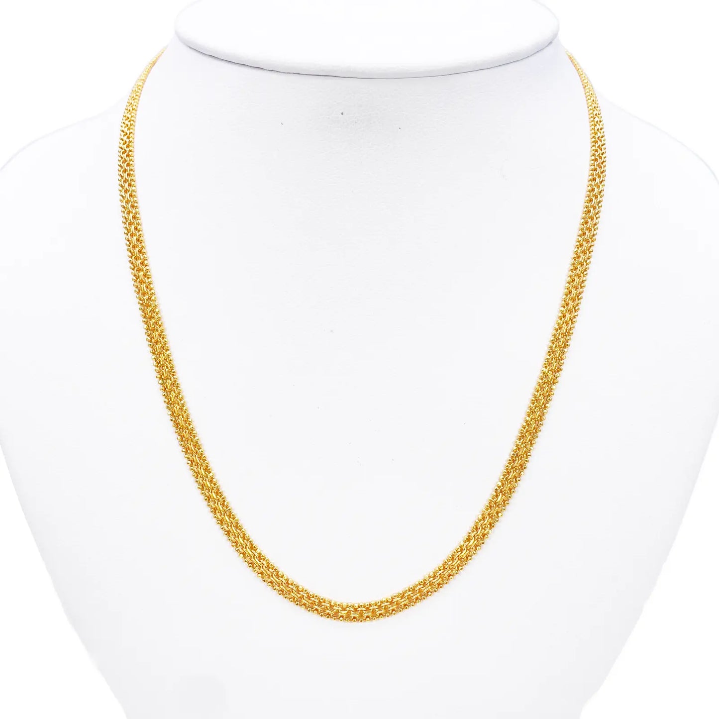 22ct Yellow Gold Mini Beaded Flat Link Chain Necklace 20 Inches 4mm Width 