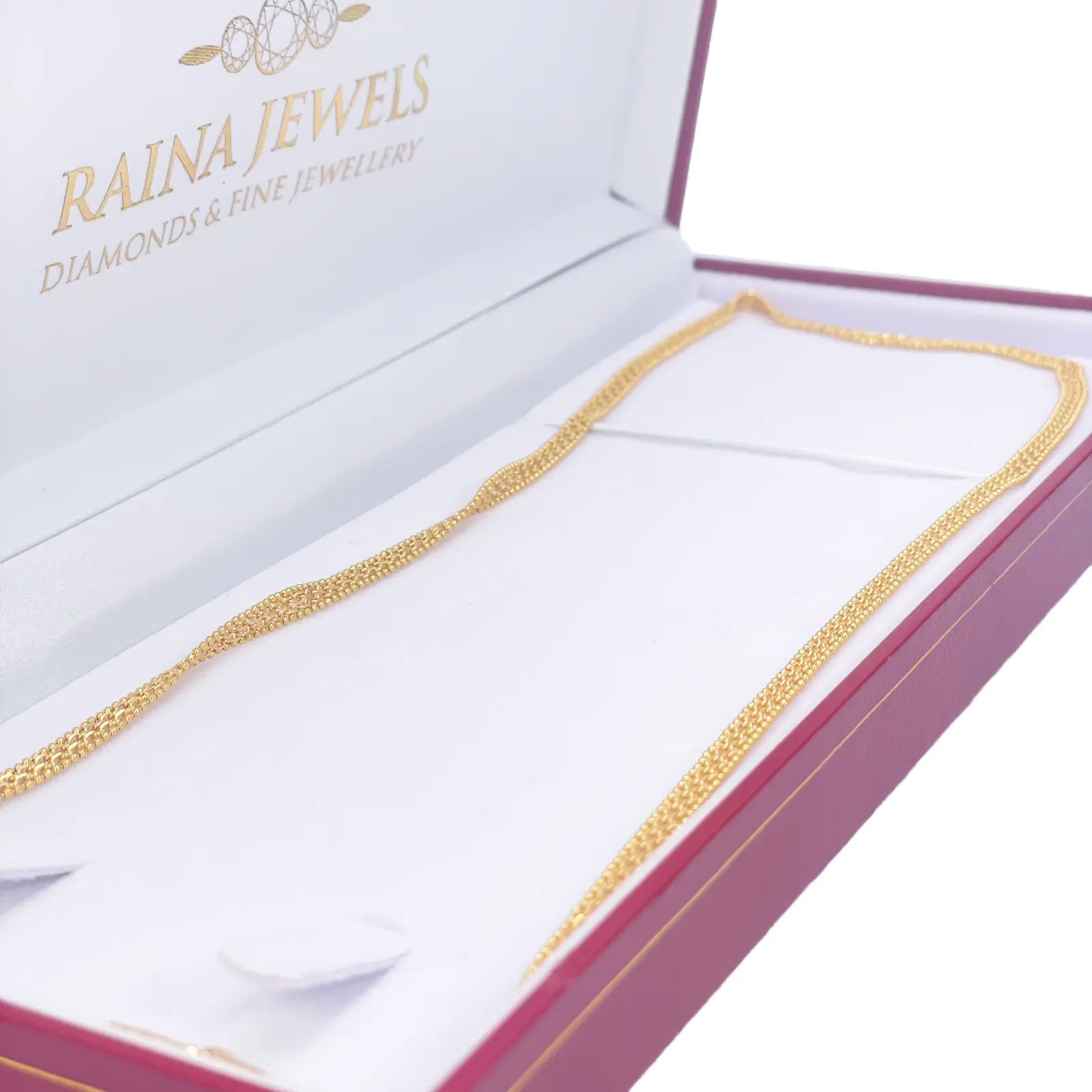 22ct Yellow Gold Mini Beaded Flat Link Chain Necklace 20 Inches 4mm Width 