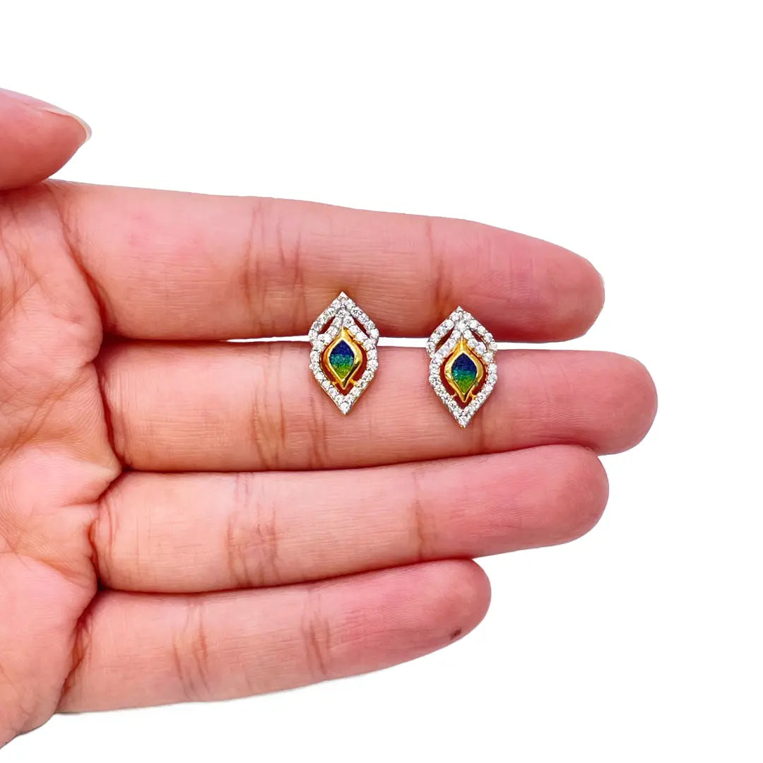 22ct Yellow Gold Peacock Feather Design Necklace & Stud Earrings Set 16 Inches  Diamond Bracelets