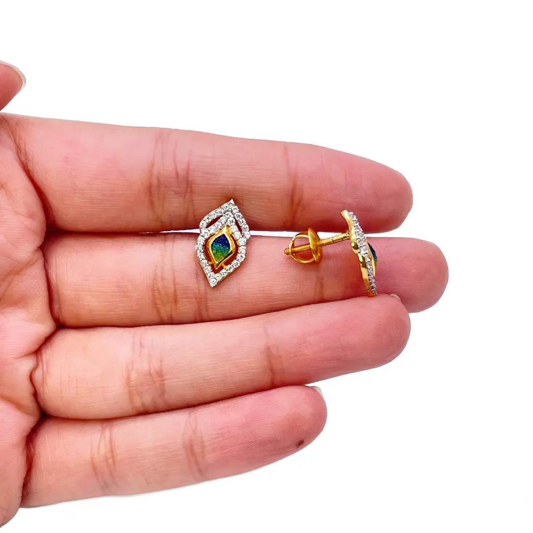 22ct Yellow Gold Peacock Feather Design Necklace & Stud Earrings Set 16 Inches  Diamond Bracelets