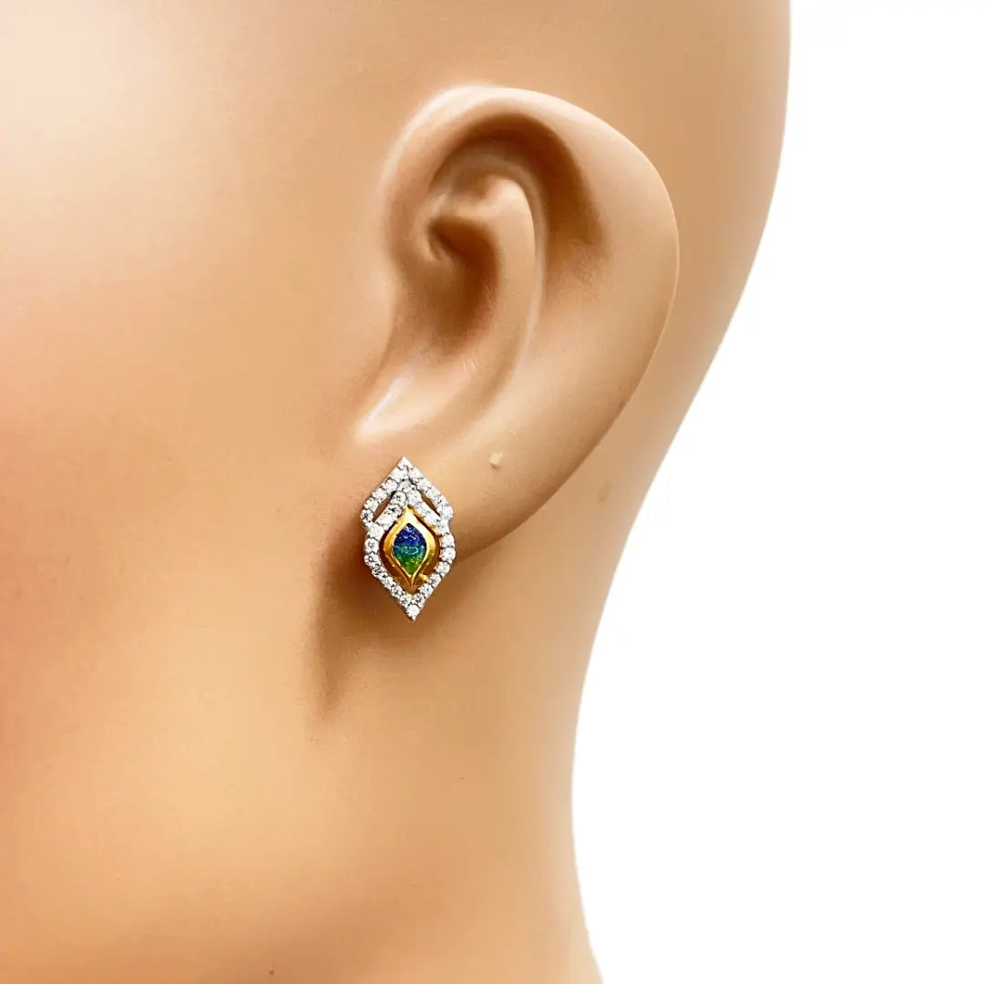 22ct Yellow Gold Peacock Feather Design Necklace & Stud Earrings Set 16 Inches  Diamond Bracelets