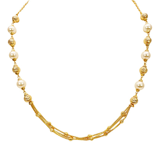 22ct Yellow Gold Pearls & Beaded Diamond Cut Ball Layered Necklace/Earrings Set 