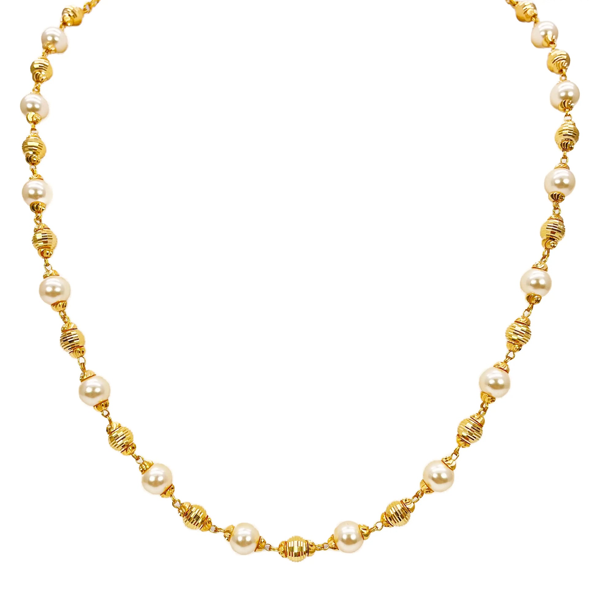 22ct Yellow Gold Pearls & Beaded Diamond Cut Ball Necklace/Earrings Set 
