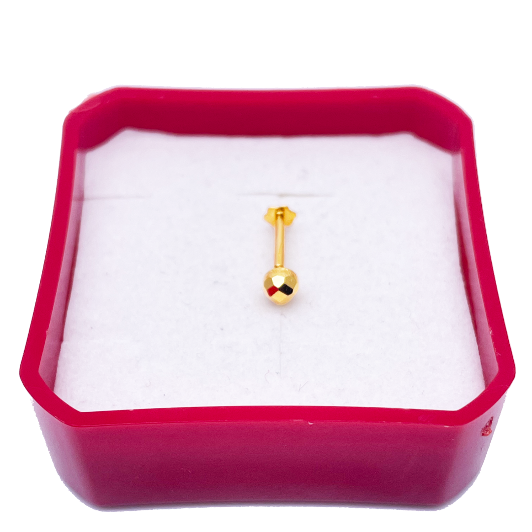 22ct Yellow Gold Plain Gold Diamond Cut Design Single Nose Stud 3mm 