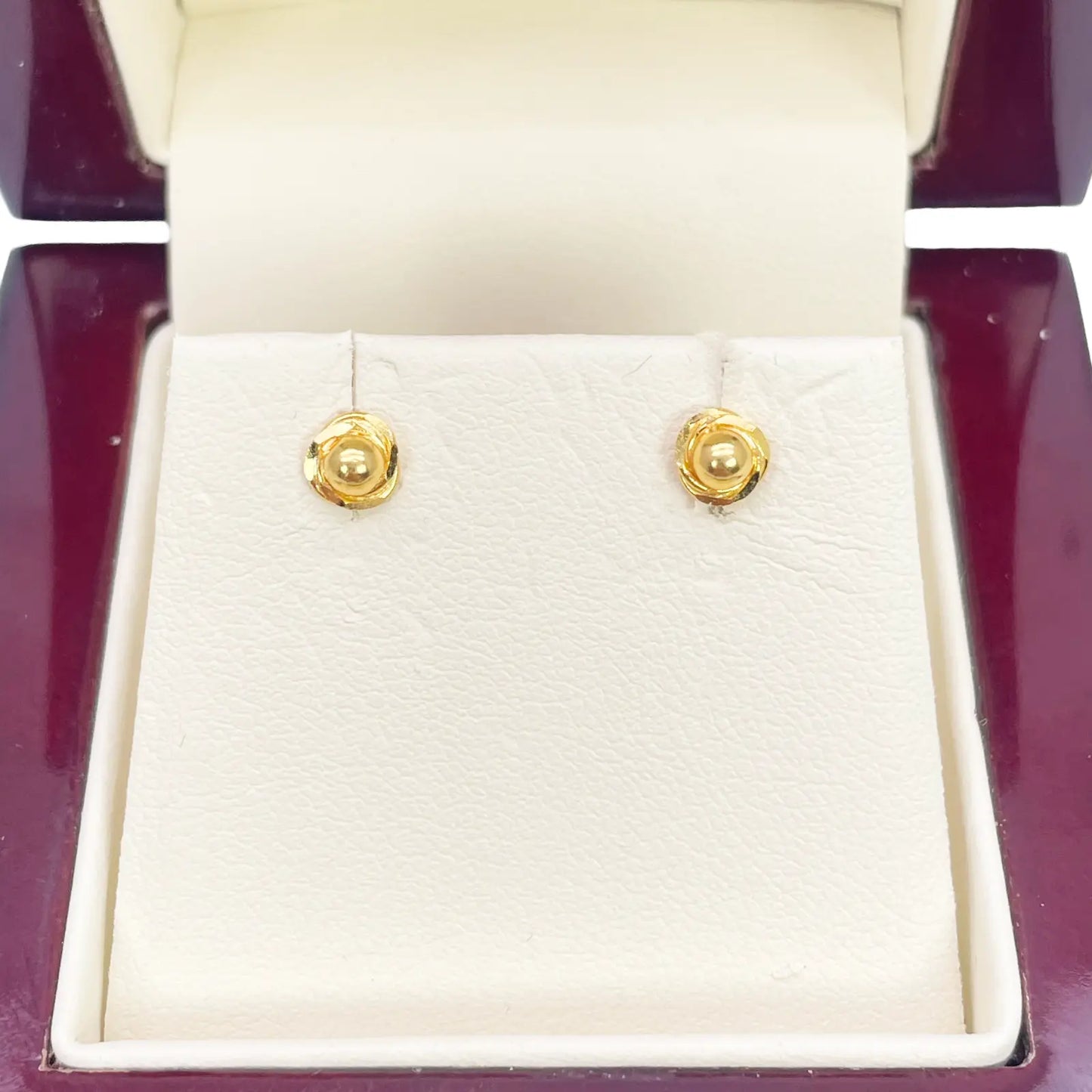 22ct Yellow Gold Plain High Polished Diamond Cut Rose Children's Stud Earrings 4.5mm Length 