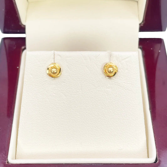 22ct Yellow Gold Plain High Polished Diamond Cut Rose Children's Stud Earrings 4.5mm Length 