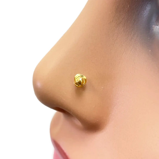 22ct Yellow Gold Plain High Polished Diamond Cut Rose Nose Stud/Pin 3.5mm Length 