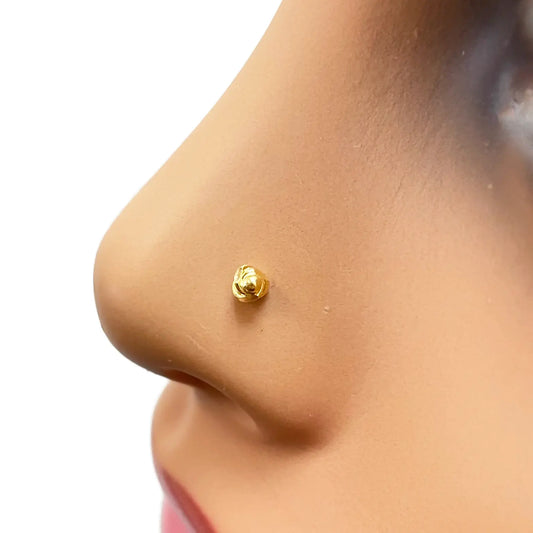 22ct Yellow Gold Plain High Polished Diamond Cut Rose Nose Stud/Pin 3mm Length 