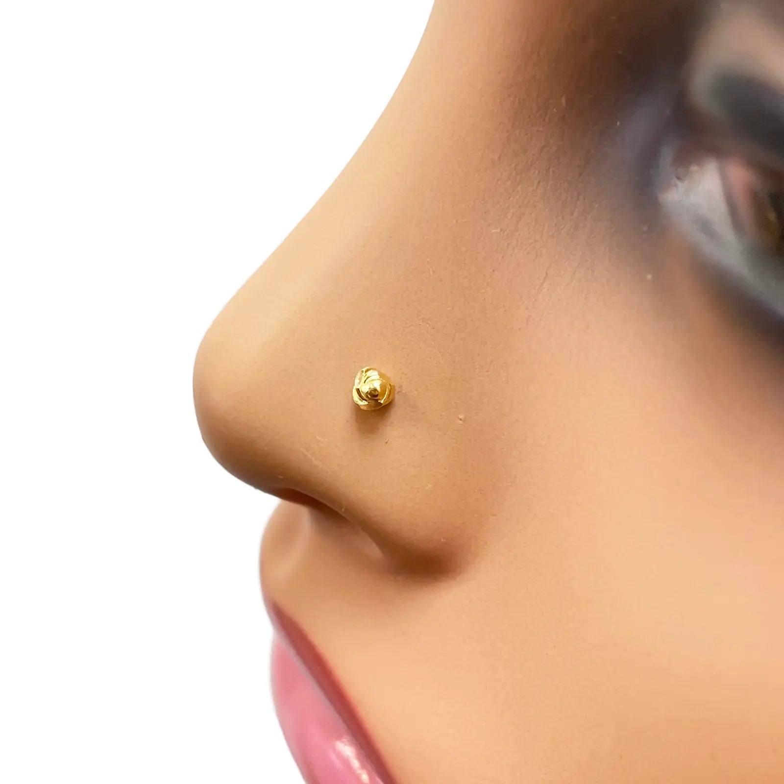 22ct Yellow Gold Plain High Polished Diamond Cut Rose Nose Stud/Pin 3mm Length 