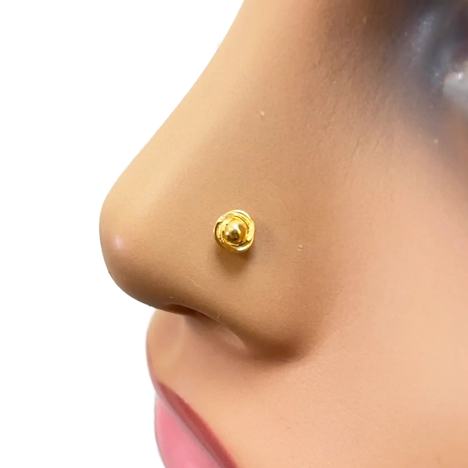 22ct Yellow Gold Plain High Polished Diamond Cut Rose Nose Stud/Pin 4mm Length 
