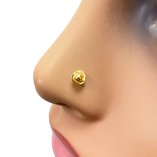 22ct Yellow Gold Plain High Polished Diamond Cut Rose Nose Stud/Pin 4mm Length 