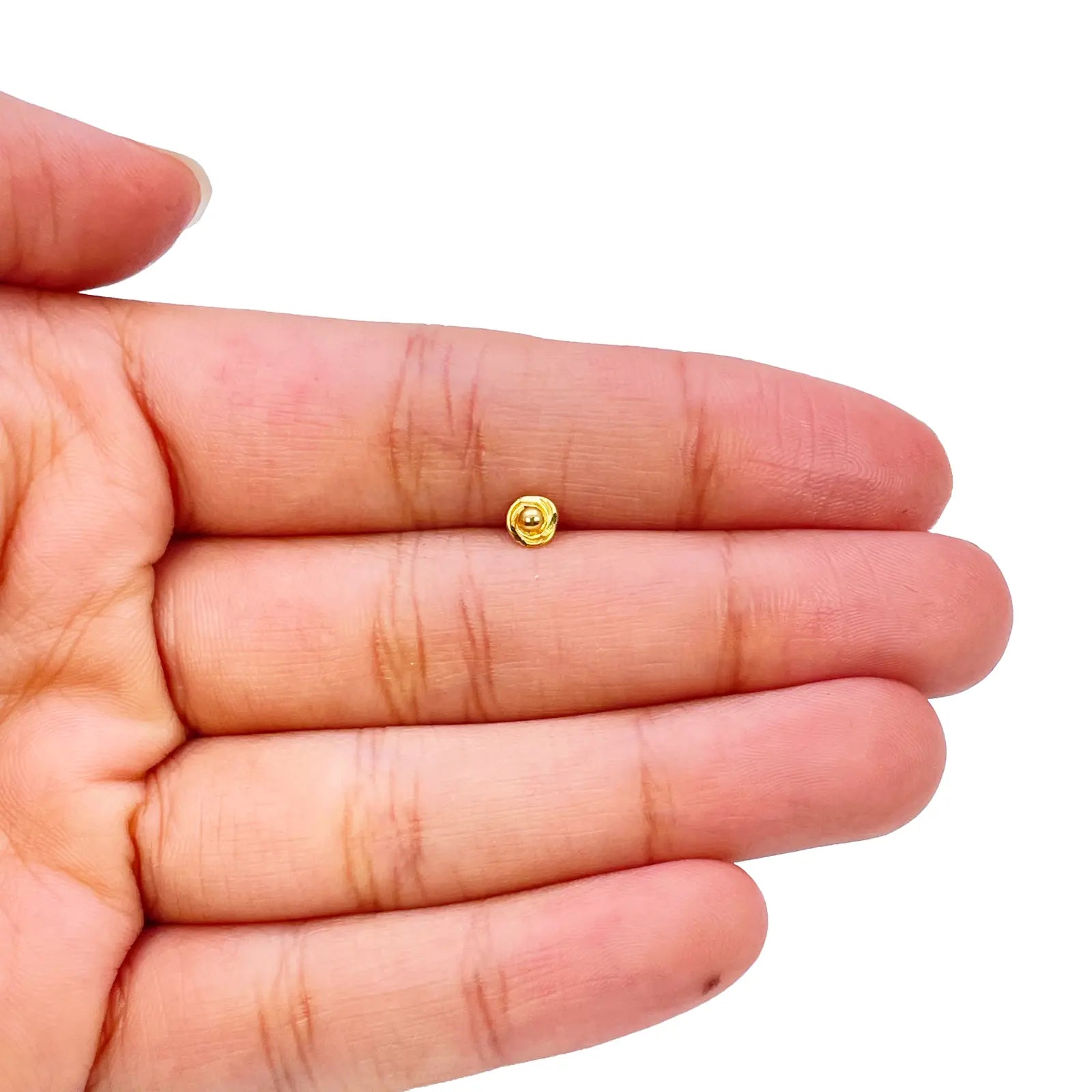 22ct Yellow Gold Plain High Polished Diamond Cut Rose Nose Stud/Pin 4mm Length 