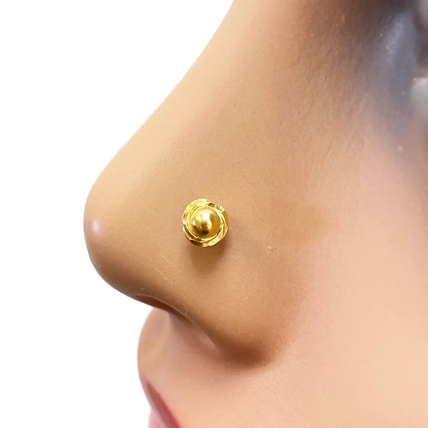 22ct Yellow Gold Plain High Polished Rose Nose Stud/Pin 4.5mm Length 